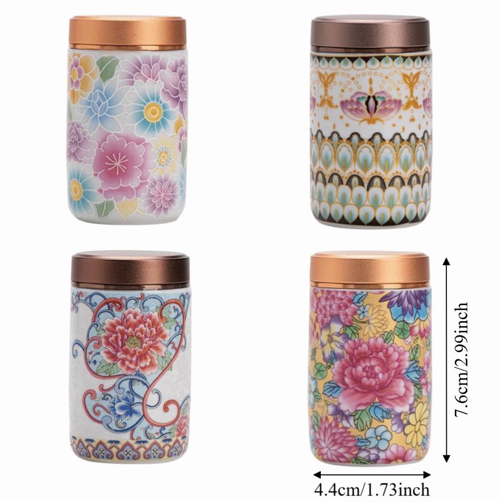 Ceramic Flower Enamel Tea Canister Mini Chinese Style Empty Tea Tin Can Versatile Moisture-proof Tea Packaging Box