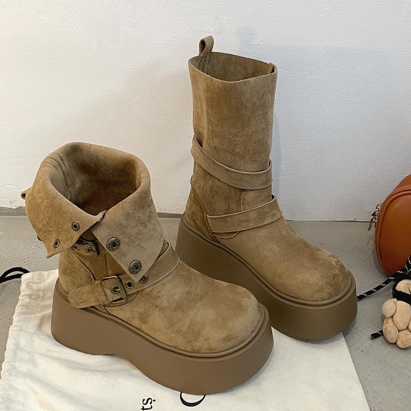 

Queen Fan small man heightening retro platform Martin boots women s 2025 new autumn Maillard short boots 40 хаки