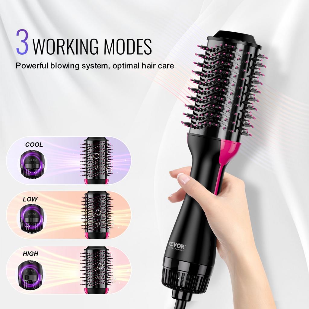 VEVOR Hair Blow Dryer Brush, 4 in 1 Ionic Hair Dryer and Styler Volumizer with 75mm Ceramic Coating Oval Barrel & 3 Heat Settings