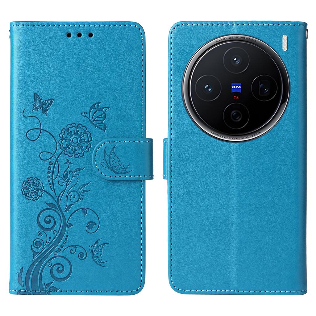 Dla vivo X200 5G Skórzane Etui Motyl Kwiatowy Nadruk Portfel Stojak Pokrowiec