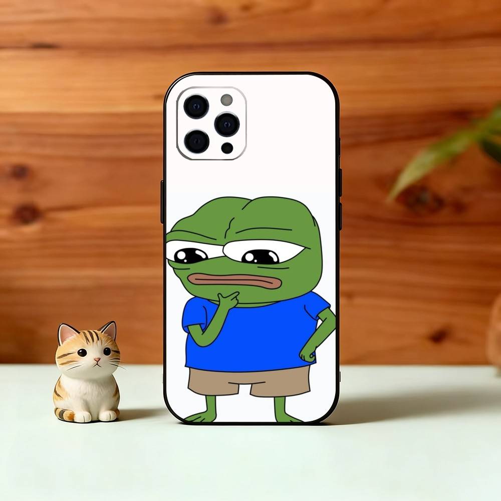 Sad Funny Frog Meme Phone Case For iPhone 17,16,15,14,13,12,11 Plus,Pro Max,XS,Soft Silicone Black Cover