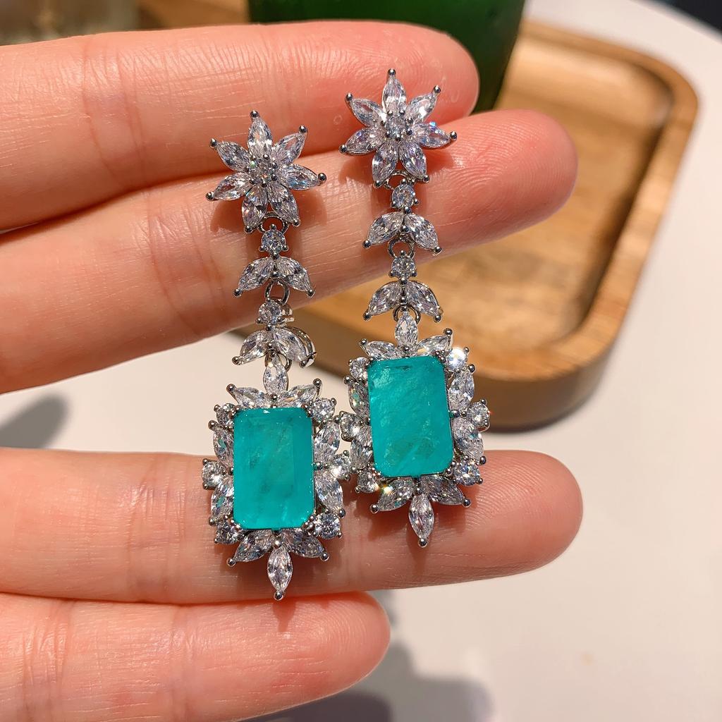 Color Simulation Jewelry Earrings Fashionable Paraiba Emerald Women Live Streaming