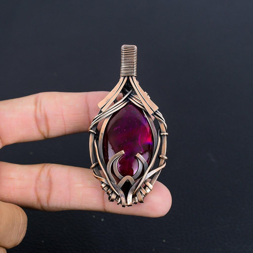 Pink Flash Labradorite 999 Copper Wire Wrapped Jewelry, Handmade Beauteous Gemstone Jewelry Pendant For Women