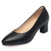 Women's Black Medium Heel Interview Dress Professional Shoes Suit Leather Shoes Large Size Single Shoes Women's Shoes