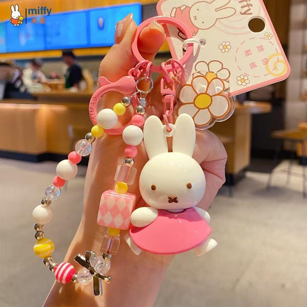 Genuine Miffy Doll Keychain Pendant Creative DIY Beaded Couple Keychain Bag Accessories Children Toy Girls Gift