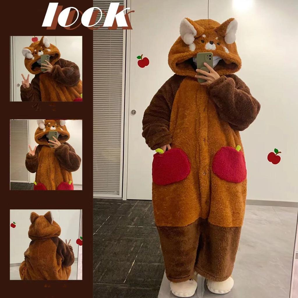 Camicia da notte lunga da donna autunno e inverno, costume da cosplay di procione, camicia da notte, pigiama da cartone animato, orso, inverno