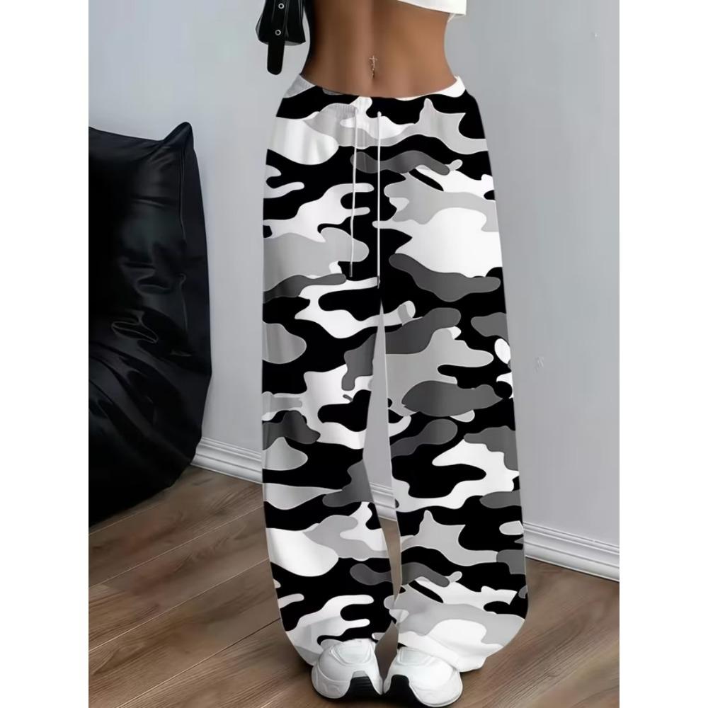 2026 Casual and Elegant Bohemian Style - Loose and Comfortable with Leaf Printed Wide Leg Elastic Waist Wide Leg Pants