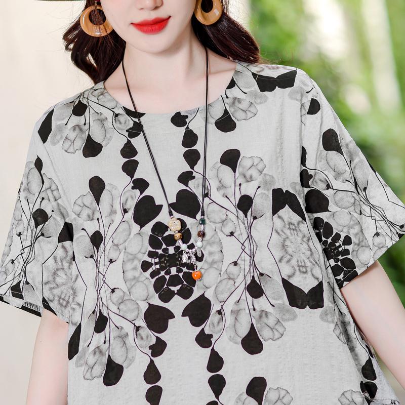 Vintage potisk Dlouhé šaty pro ženy Nadměrná velikost Volný Krátký rukáv Móda Elegantní Dámské šaty Letní Vintage oblečení