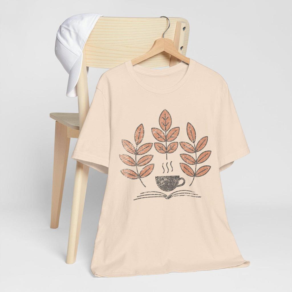 Lofi Leaves Shirt, Cozy Autumn Aesthetic, Minimalist Fall Tee, Book Lover Gift, Coffee and Nature, Cottagecore, Serene Fall Vibes