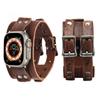 Genuine Leather Band For Apple Watch Ultra 2 49mm Strap 45mm 44mm 46mm Double Metal Buckle Bracelet iWatch Series 10 9 8 7 6 SE
