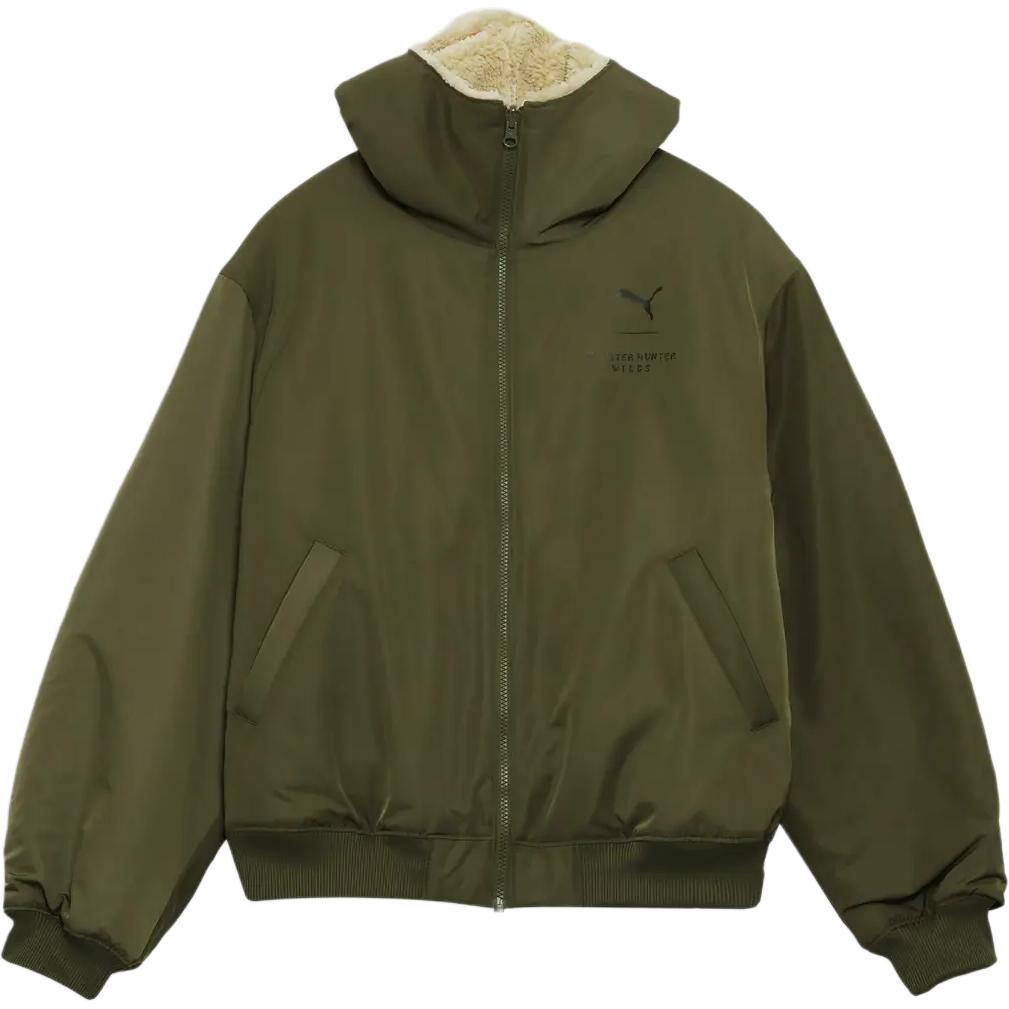 PUMA x Monster Hunter Wilds Reversible Sherpa Hooded Jacket Olive Green Unisex 636482-81 M