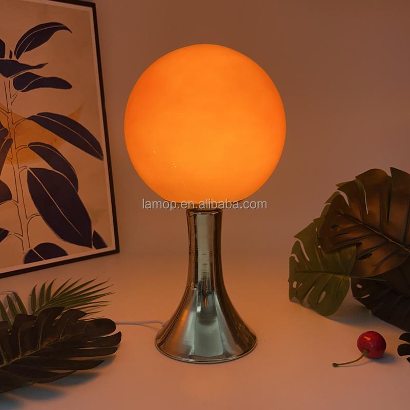 Round Ball Night Light with Golden Trumpet Base Table Lamp for Cream Style Apartment Bedroom Bedside and Tabletop