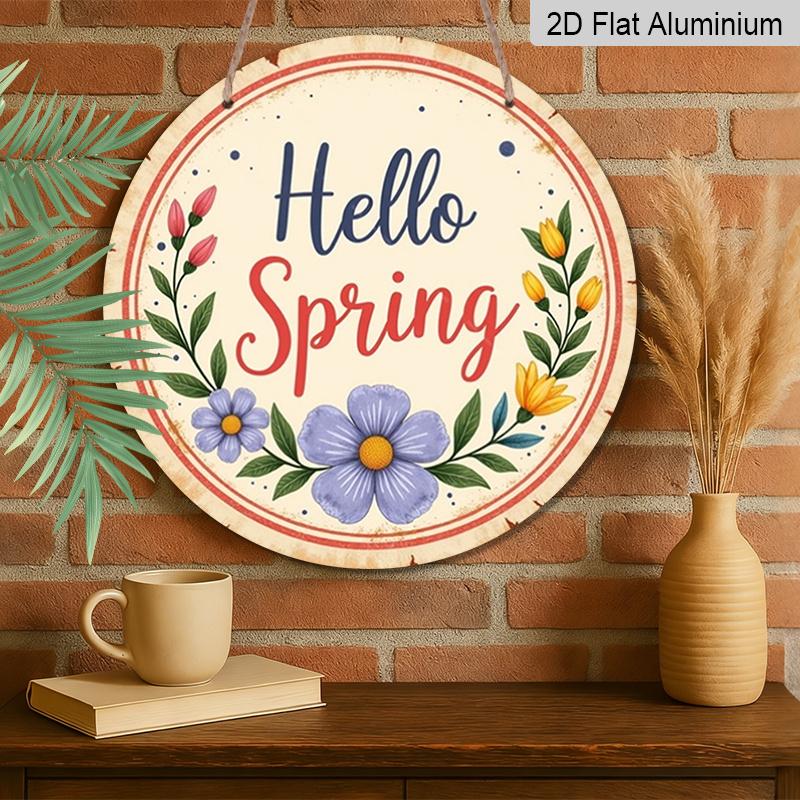 2D Flat 1pc 8X8 Inch Retro Spring Flower Round Metal Wall Decoration-aluminum Retro Pendant, Suitable for Indoor and Outdoor Decoration, Such As