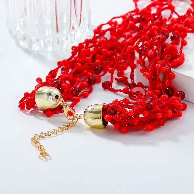 Bohemiskt Överdrivet Flerlagrat Stapelbart Handgjort Pärlhalsband För Kvinnor Fest Smyckestillbehör Gåvor