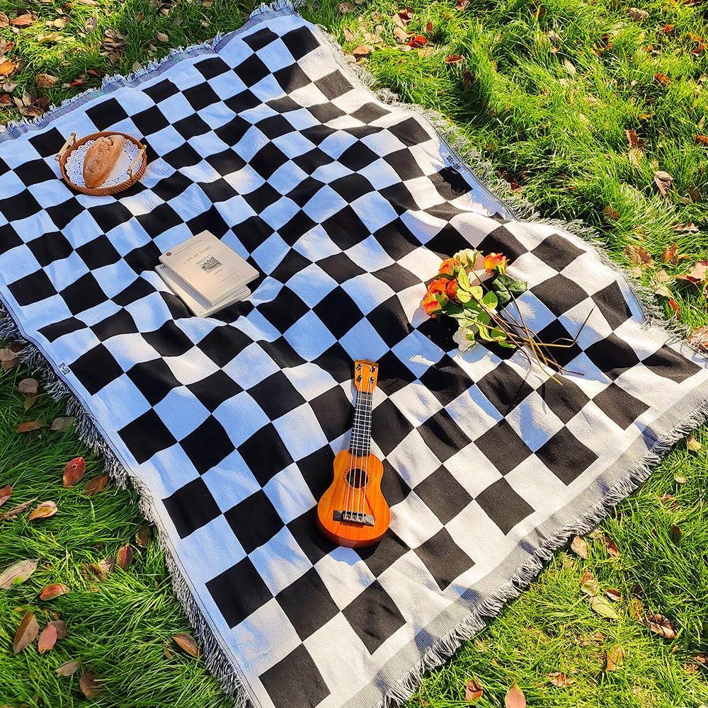 Bohemian Knitted Decorative Camping Blanket Portable Moisture-Proof Picnic Mat Outdoor Lawn Mat Camping Tablecloth Tent Floor Mat All-Weather