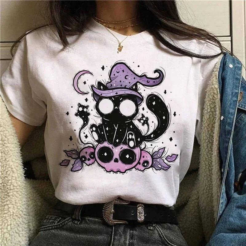 Kawaii Women's Sweet 90s Women's Cartoon Cat Summer Fashion Print Short-sleeved Cute Clothes Tops T-shirts T-shirts
