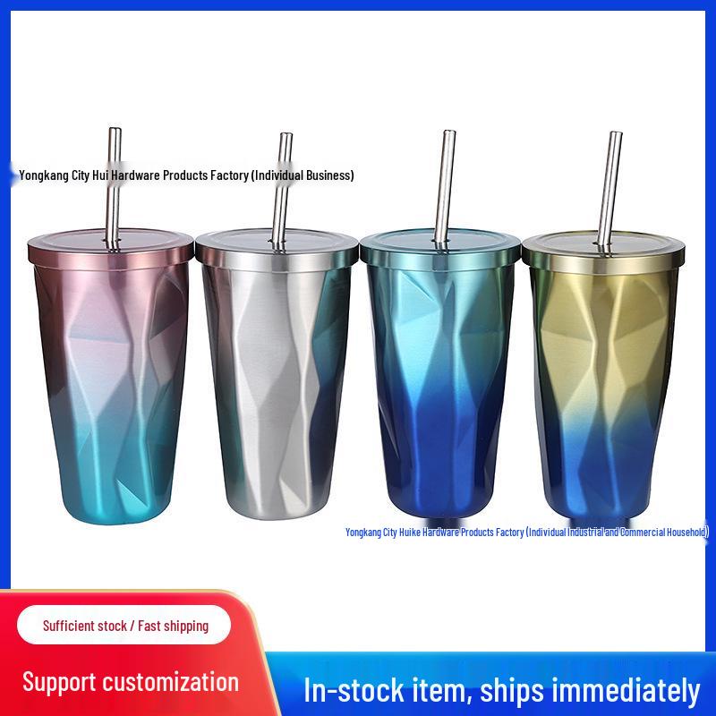 Gradient Double-Layer Insulated Straw Water Cup with Large Capacity