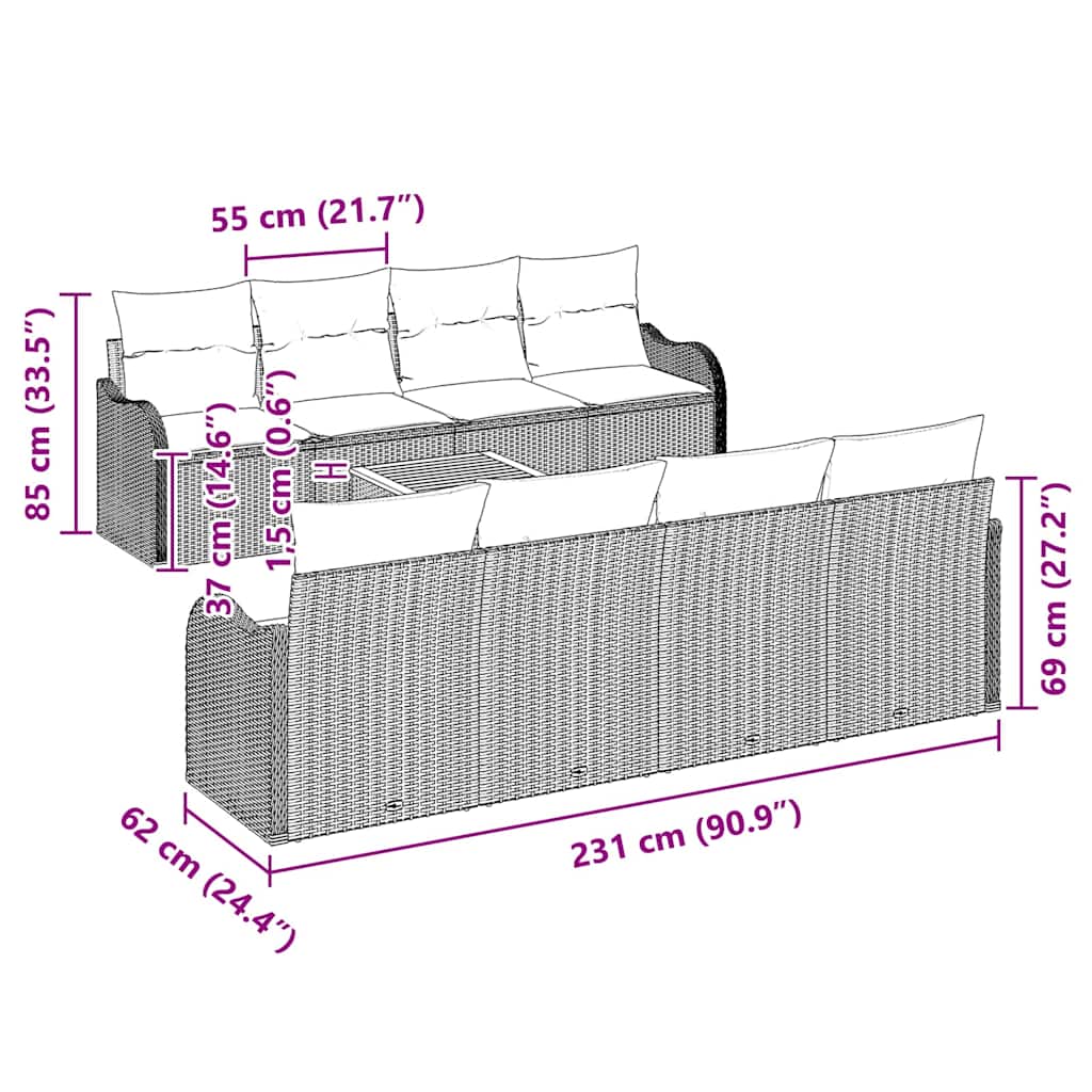 9 Piece Garden Sofa Set with Cushions Black Poly Rattan