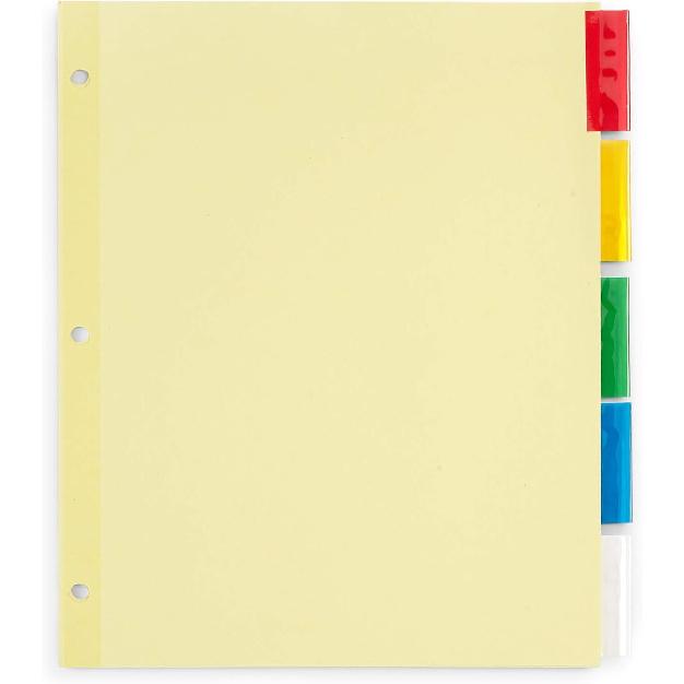 Blue Summit Supplies 5-Tab Binder Dividers, Manila Paper with ertable Colored Plastic Tabs, Reinforced 3 Ring Dividers with Perforated Paper Tab
