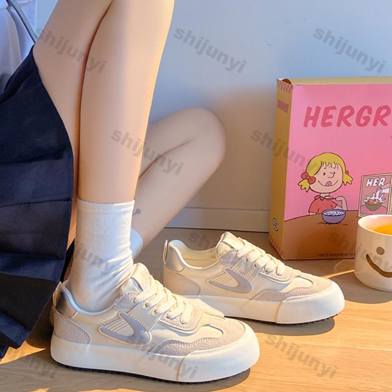 Fashion Women's Casual Trend Sports Shoes New Fashion PU Leather Platform Sneakers Woman Lightweight Non Slip Lace Up Vulcanized Shoes