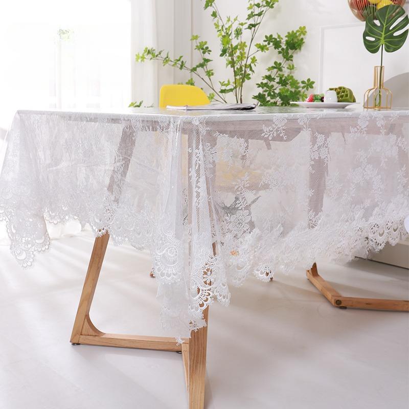 Transparent PVC Tablecloth with White Lace Tablecloth Set Round Table Cover Waterproof Oil Proof Glass Non Wash Crystal Board PVC Dining Tablecloth