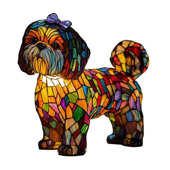 Лампа-песик зі скла Тиффані з USB-живленням Ретро-лампа з полімерної смоли Веселковий песик Настільна лампа Миле цуценя Світлодіодний нічник для спальні Робочого столу Декор для дому Подарунок для любителів собак