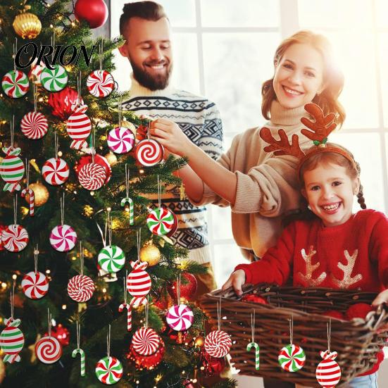 Christmas Tree Pendant Set 12/24/36Pcs Candy Cane Ornaments, Wooden Xmas Decor with Red Green Hanging Ornaments Striped Color, Holiday Decorations for
