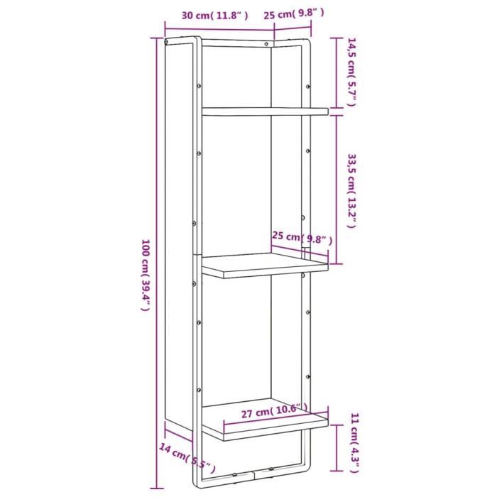 VidaXL Wall Shelf 3 Levels Brown Oak 30x25x100 Cm 836307