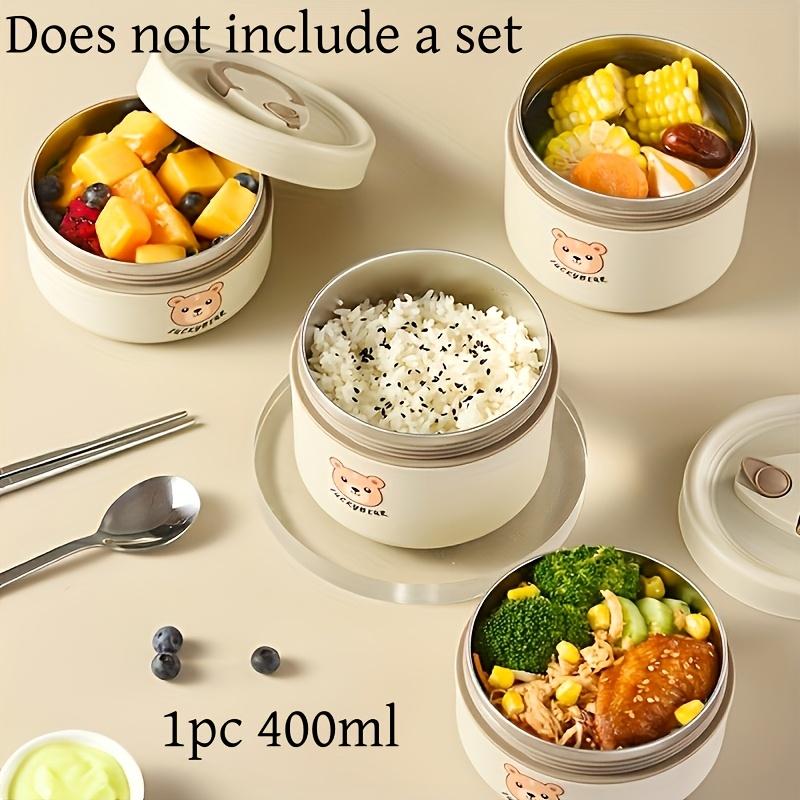 Cute Bear Pattern Stainless Steel Insulated Lunch Box, microwave-safe, multi-layer sealed portable bento box for students and office workers.