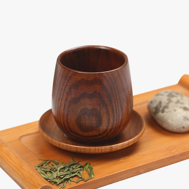 ABRW-Japanese Style Log Cup Wooden Big Belly Cup Sake Solid Wood Retro Insulated Teacup Set Drinking Cup 150ML