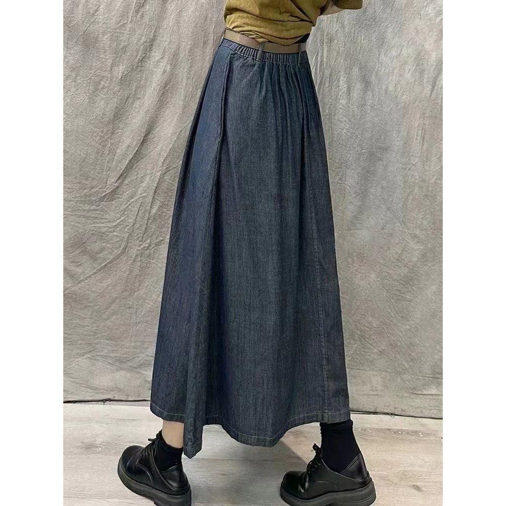 Cotton Blend High Waist Vintage Long Skirt For Women Spring Summer Casual Wear