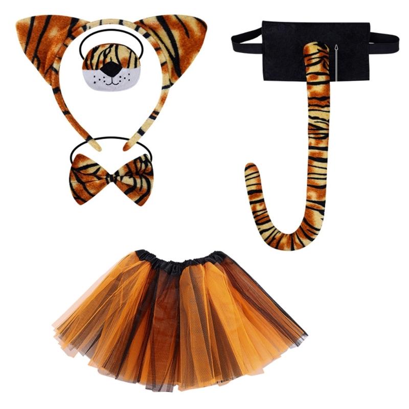 Kid Animal Costume Set Include Animal Ear Headband Tail Nose Bowtie Skirt Halloween Animal Leopard Animal Outfit