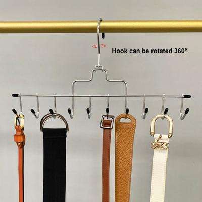 Belt Hanger with 10 Hooks Stainless Steel Anti-slip Great Load Bearing 360 Degree Rotation Tie Organizer Wardrobe Organizer Home Dorm Scarf