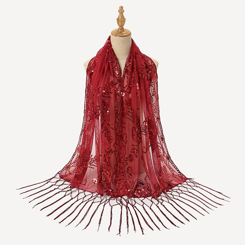 Sequin Camellia Tassels Scarf Women Luxury Shawls Woman Muslim Hijab Plain Long Cape Echarpe Femme Party Cape Tippet