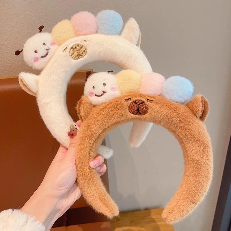 Plush Capybara Headbands Cartoon Kawaii Hair Hoop Headpiece Washing Face Hair Accessories