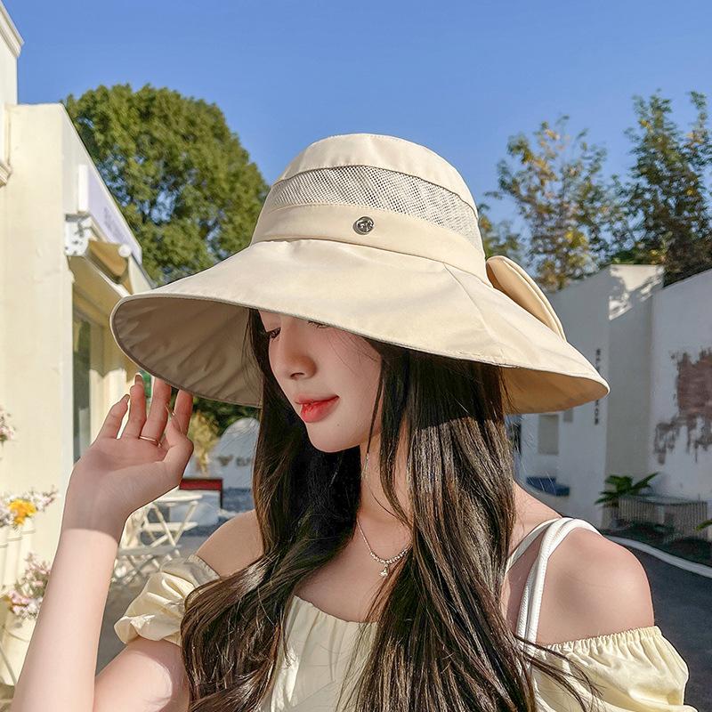 Sunscreen Bucket Hat Women's Summer Outdoor Outing Eaves Breathable Bow Sun Hat UV-proof Mountaineering Basin Hat