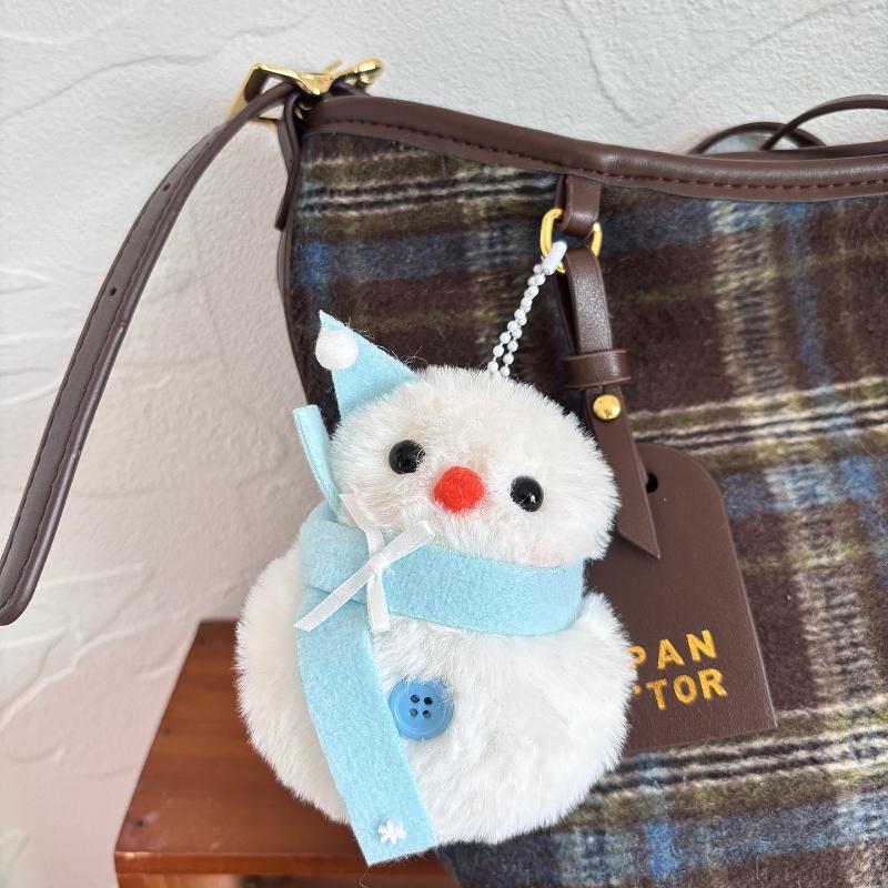 Cute Snowflake Scarf Snowman Plush Stuffed Doll Keychain Kawaii Snowman Winter Plush Toy Backpack Pendant Accessories Gifts