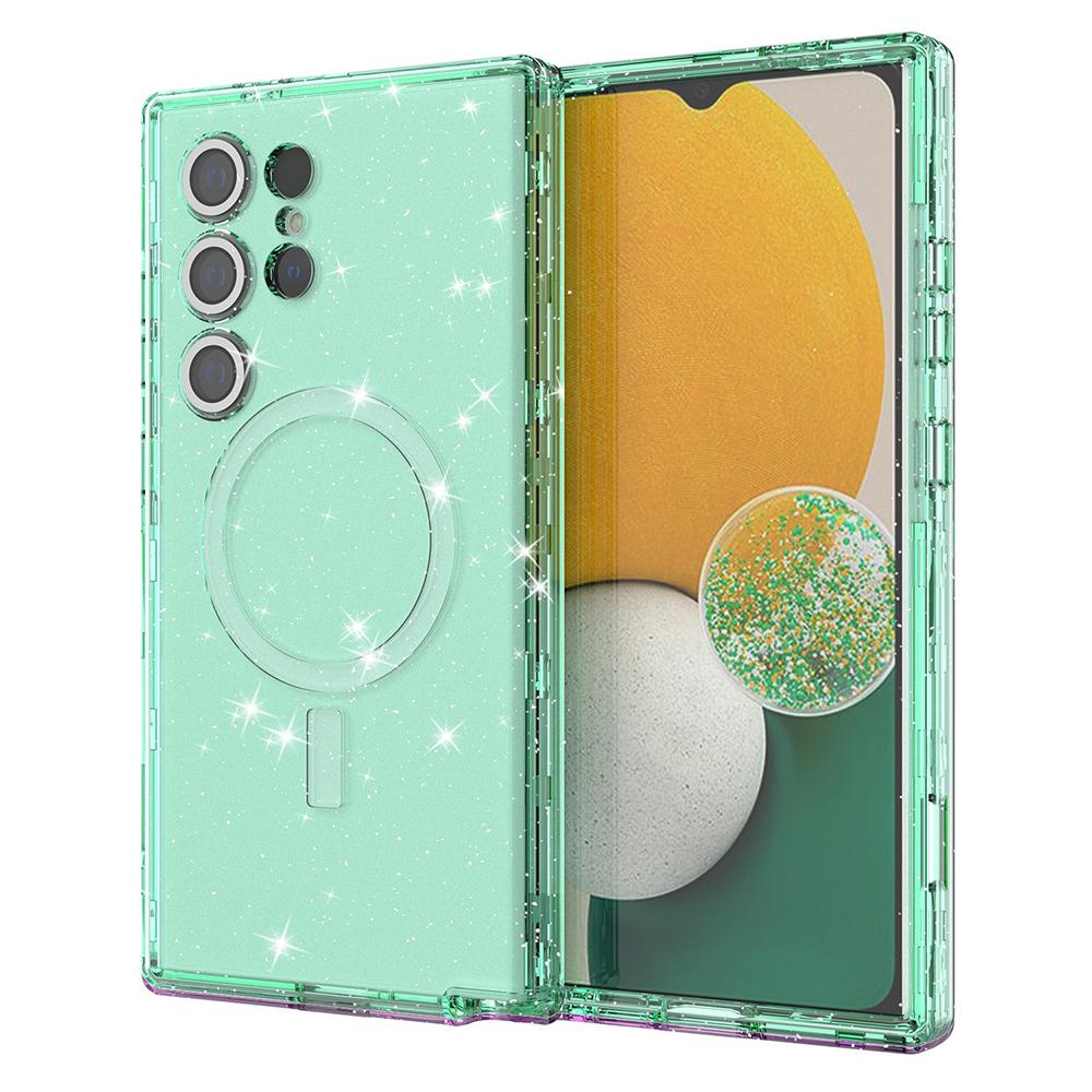 For Samsung Galaxy S23 Ultra Case Compatible with MagSafe Glitter Clear Phone Back Cover with Lens Film