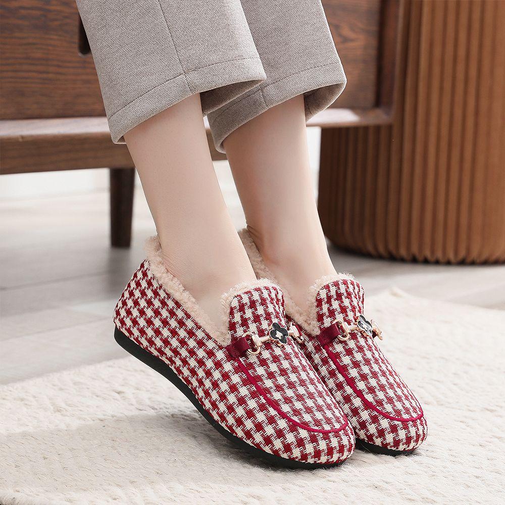 Women's Plush Thickening New Winter Fashion Warm Plaid Cotton Shoes