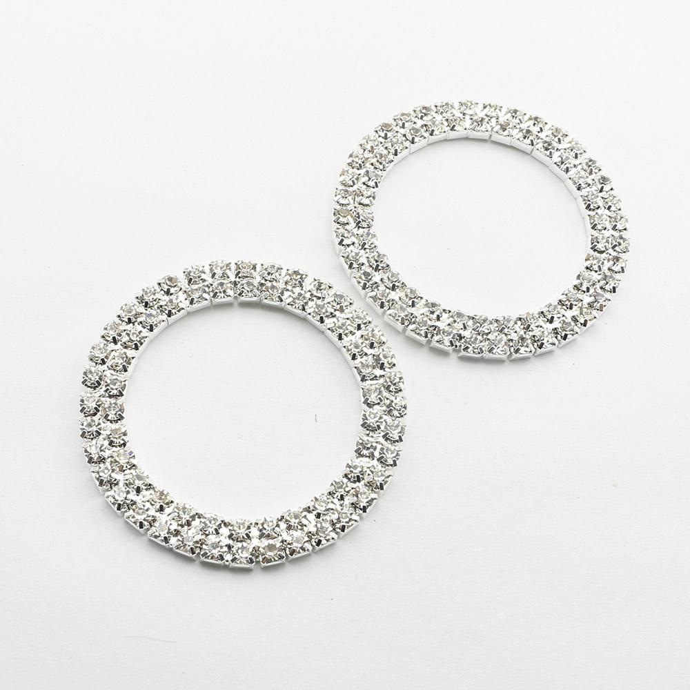 5pcs 48mm No Pole  Double Row Round Rhinestone Buckles for DIY Hair Accessory Wedding Initiation Ribbon Crystal