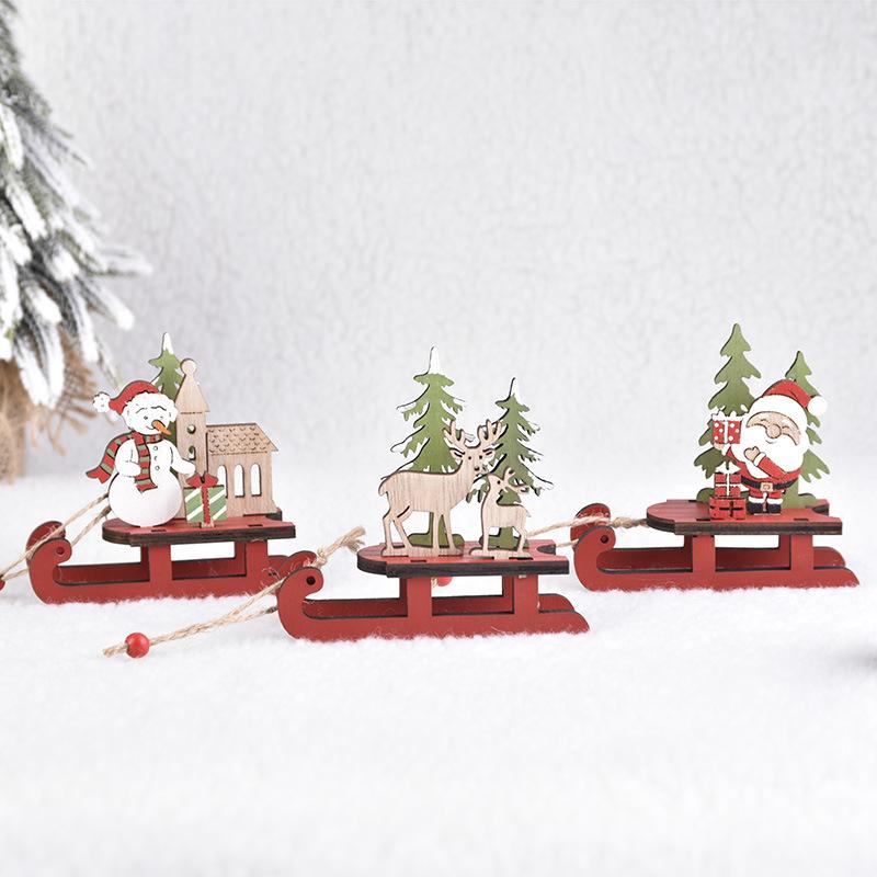 Christmas Decorations, Wooden, Colorful, Assembled Sled, Cartoon Old Man, Window Display, DIY Gifts for Children