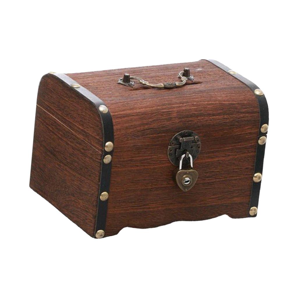 Wooden Piggy Bank with Heart Locks Treasure Storage Box Valentines Day Gifts for Friends Money Case Home Decoration