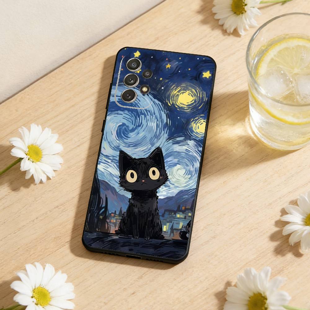 Art Oil Painting Cat Phone Case For Samsung S26,S25,S24,S21,S22,S23,S30,Ultra,S20,Plus,Soft Silicone Black Cover