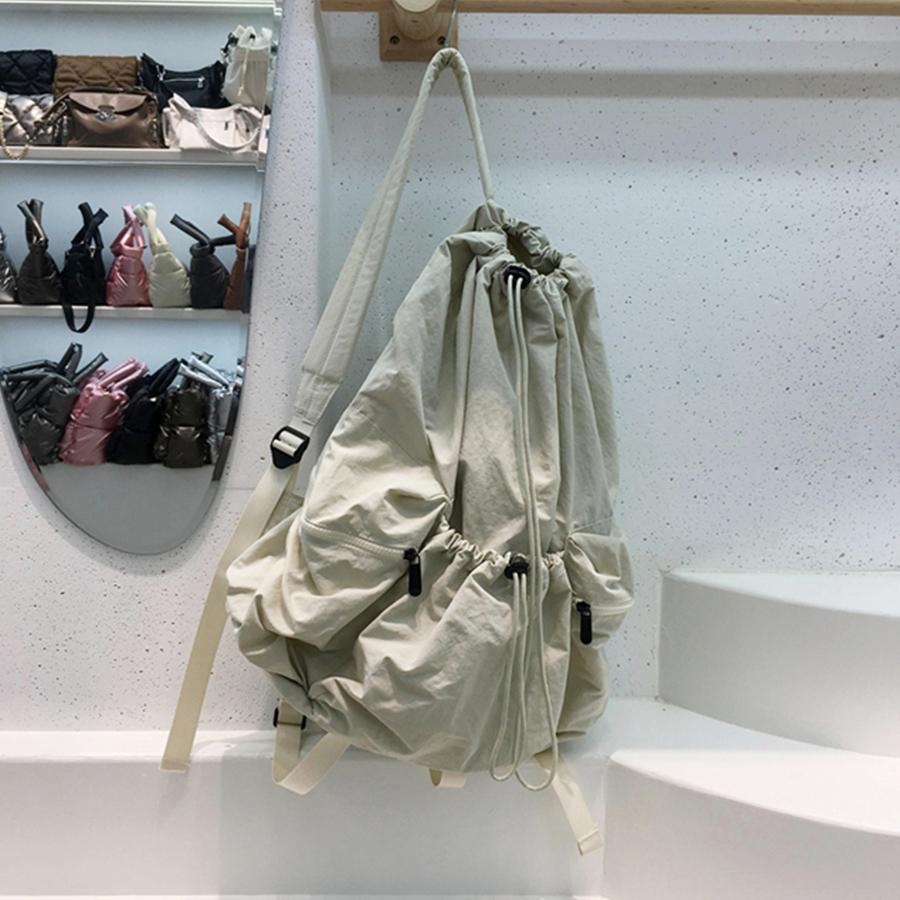 Lässiger Kordelzug Rucksack Damen Große Kapazität Mode High School Schüler Falten Schultasche Stofftasche Koreanischer Reise Rucksack Sac