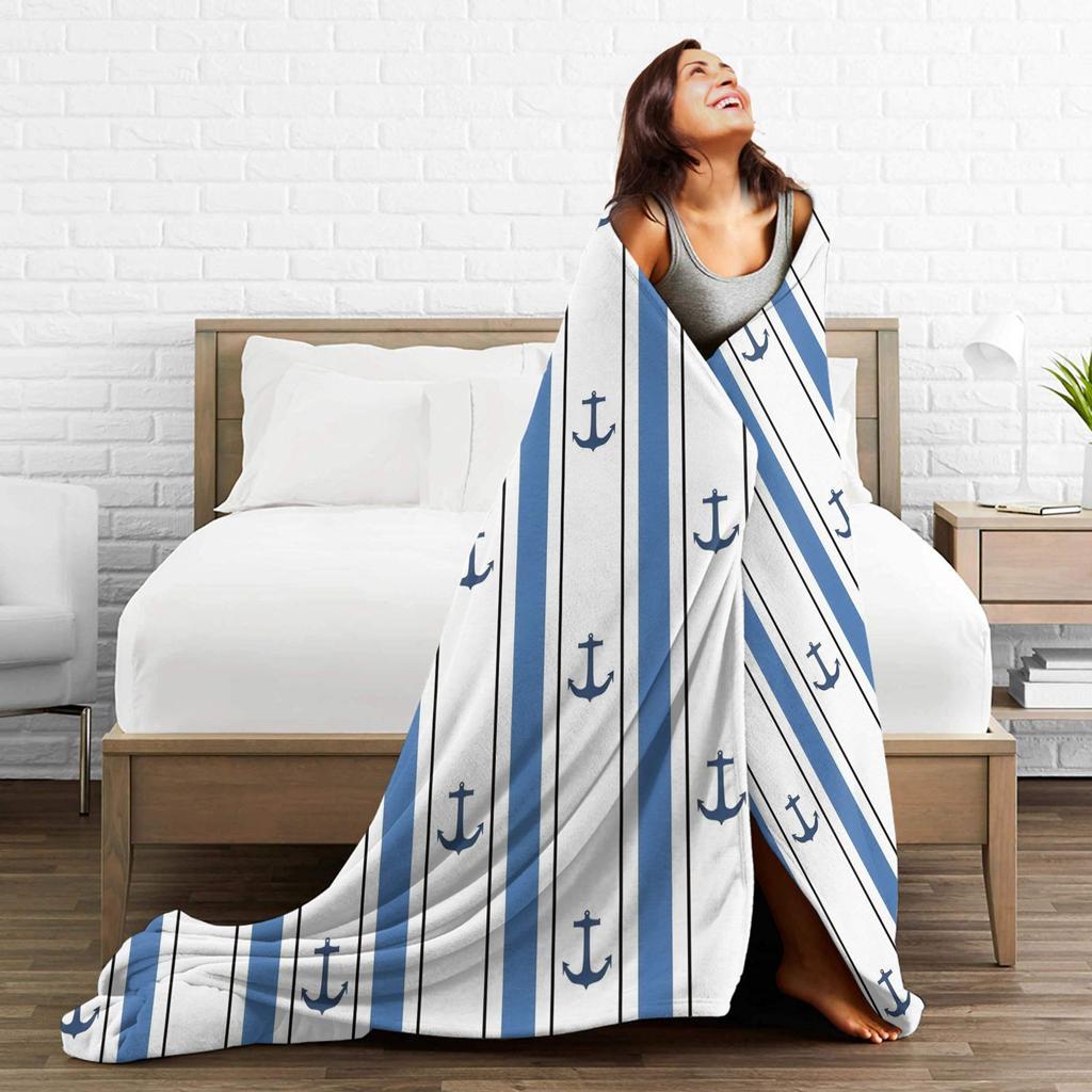 Nautical Anchor Boat Blankets Super Warm Novelty Plush Throw Blanket For Girls Boys Couch Bed Flannel Bedspread Bed Cover