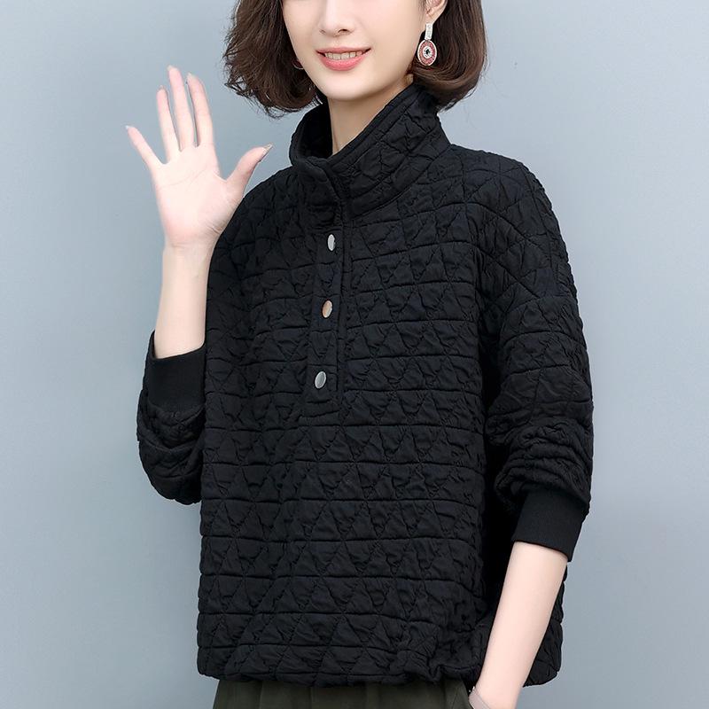 Women's 2024 Autumn/Winter Quilted Sweatshirt - Loose Casual Pullover for Middle-Aged Fashion