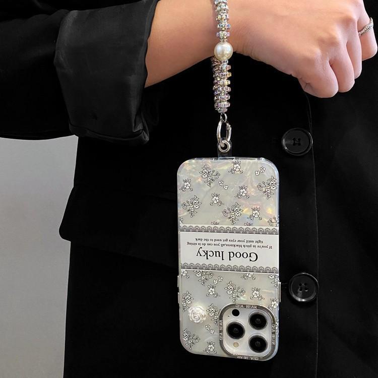 Lux Shell Texture Camellia iPhone 17 Pro Max Case with Apple 16 Rhinestone Bracelet for 15 PM