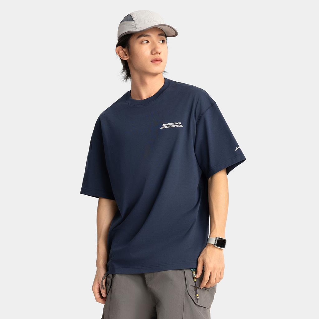 Li-Ning Fashion Comfortable Versatile Solid Color Letter Round Neck Breathable Ice Feel Comfortable Antibacterial Short Sleeve T-Shirt ATSV189-2