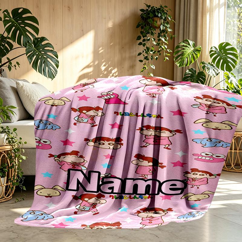 Custom Name Personalized Crayon Shin Print Blanket, Home Decor, Bedroom, Sofa, Camping, Couch, Gifts for Birthday Christmas