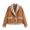 Women's Lapel Long Sleeve Loose Fit Regular Length Fleece Lined Suede Jacket Casual Outerwear